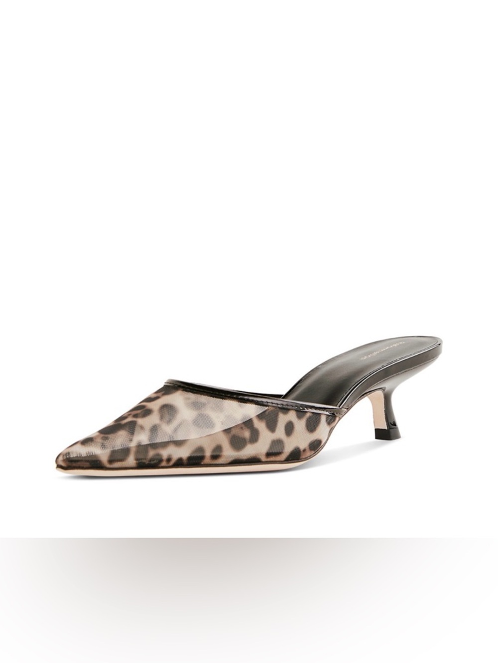 Reformation Wilda Kitten Heel Mules in a leopard print mesh fabric NWT - Picture 7 of 14